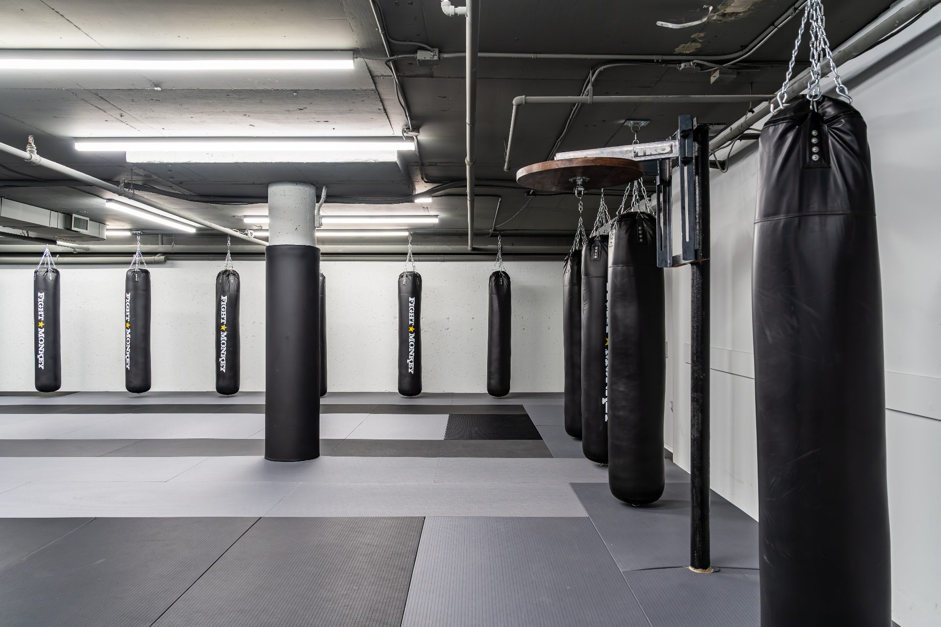 Fight Monkey heavy bag room with speed bag platform